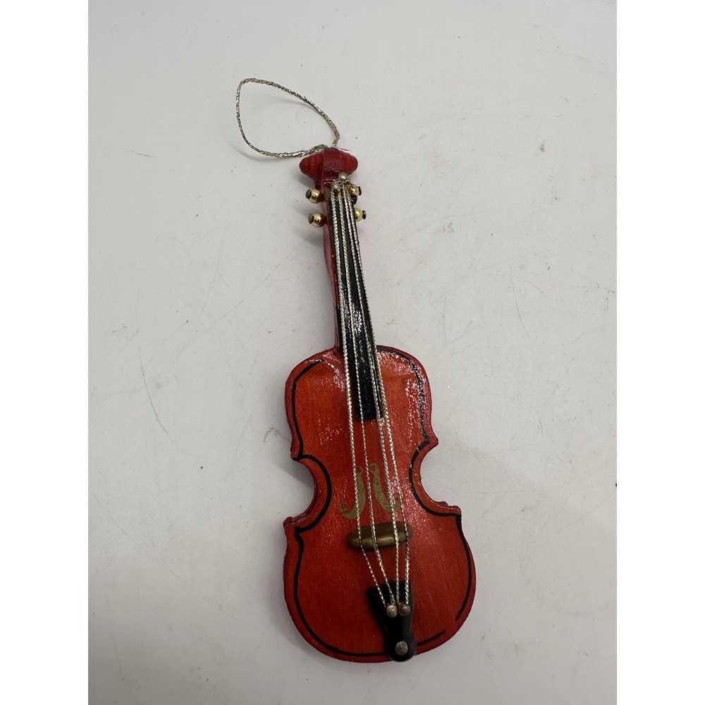 Mini Wooden Violin Ornament Red‎ Faux Strings Musical Instrument Decor